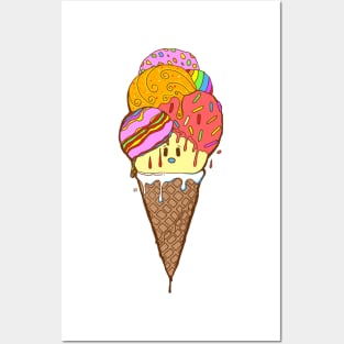 Rainbow Cute Ice Cream Cone Posters and Art